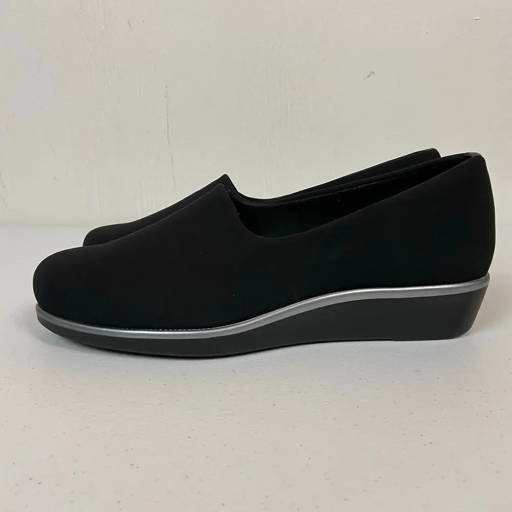 SAS Bliss Black Slip On Loafer Tripad Casual Comfort Wedge Shoes 9 WW $155